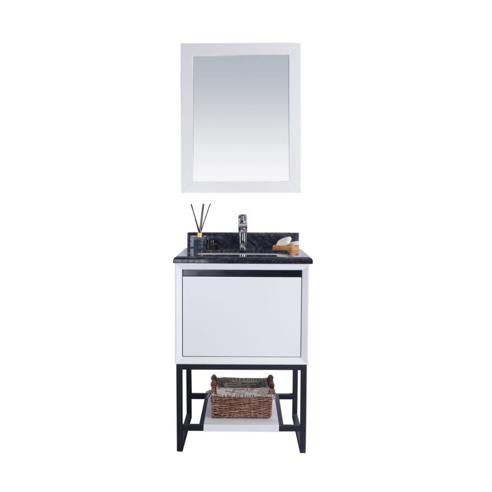 Laviva Alto 24" White Vanity Base and Black Wood Marble Countertop With Rectangular Ceramic Sink