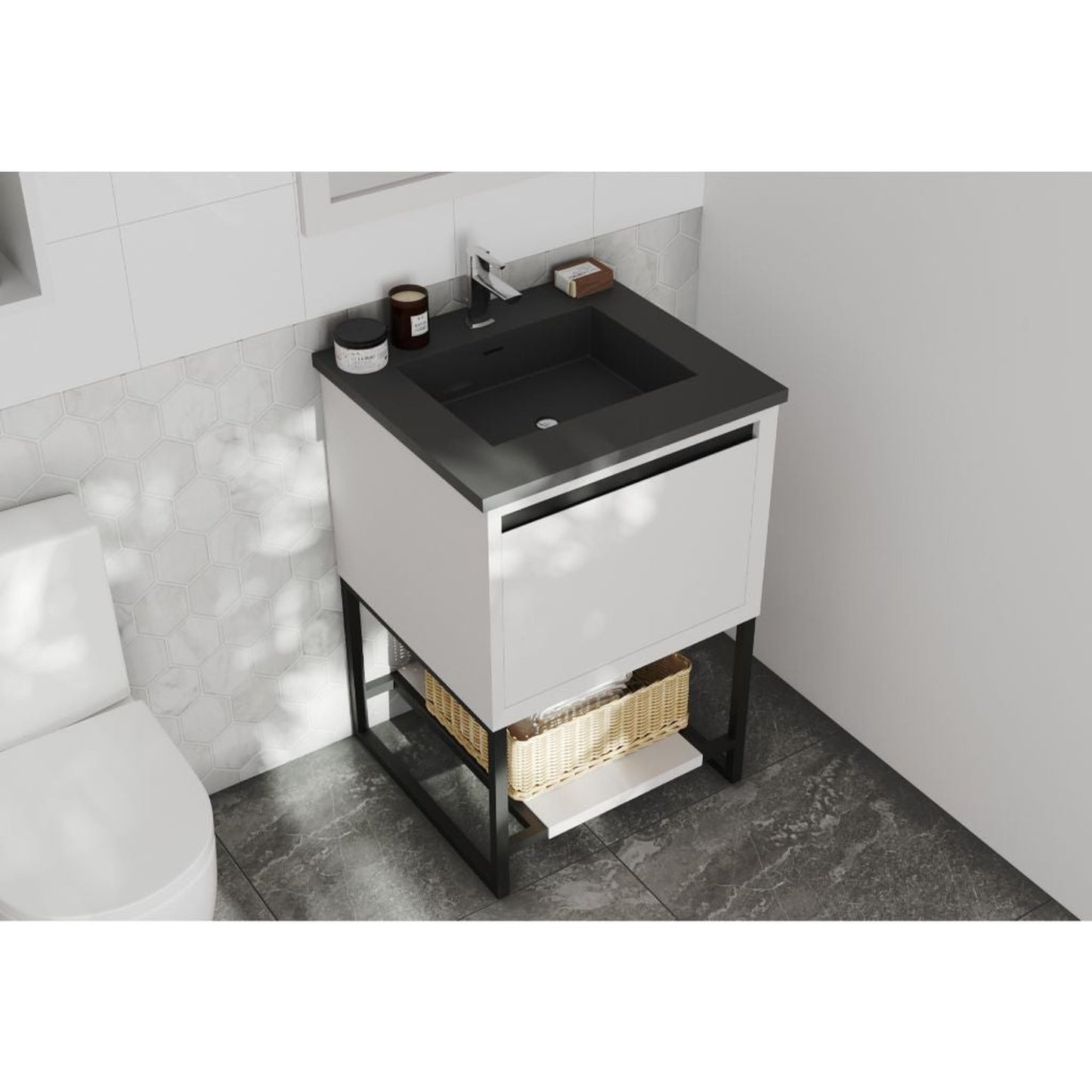 Laviva Alto 24" White Vanity Base and Matte Black Solid Surface Countertop With Integrated Sink