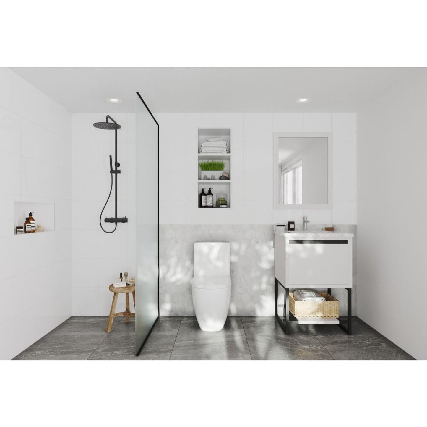 Laviva Alto 24" White Vanity Base and White Carrara Marble Countertop With Rectangular Ceramic Sink