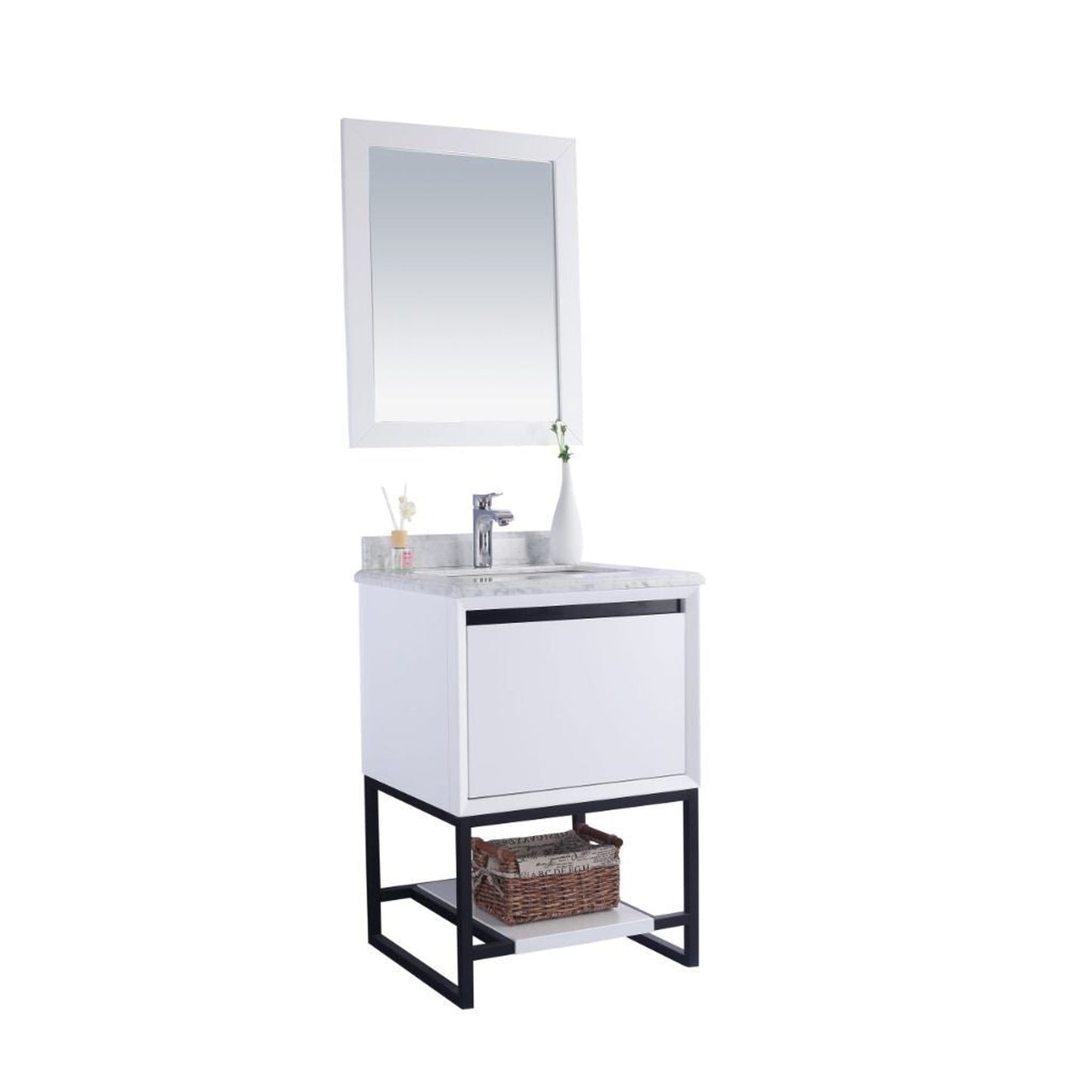 Laviva Alto 24" White Vanity Base and White Carrara Marble Countertop With Rectangular Ceramic Sink