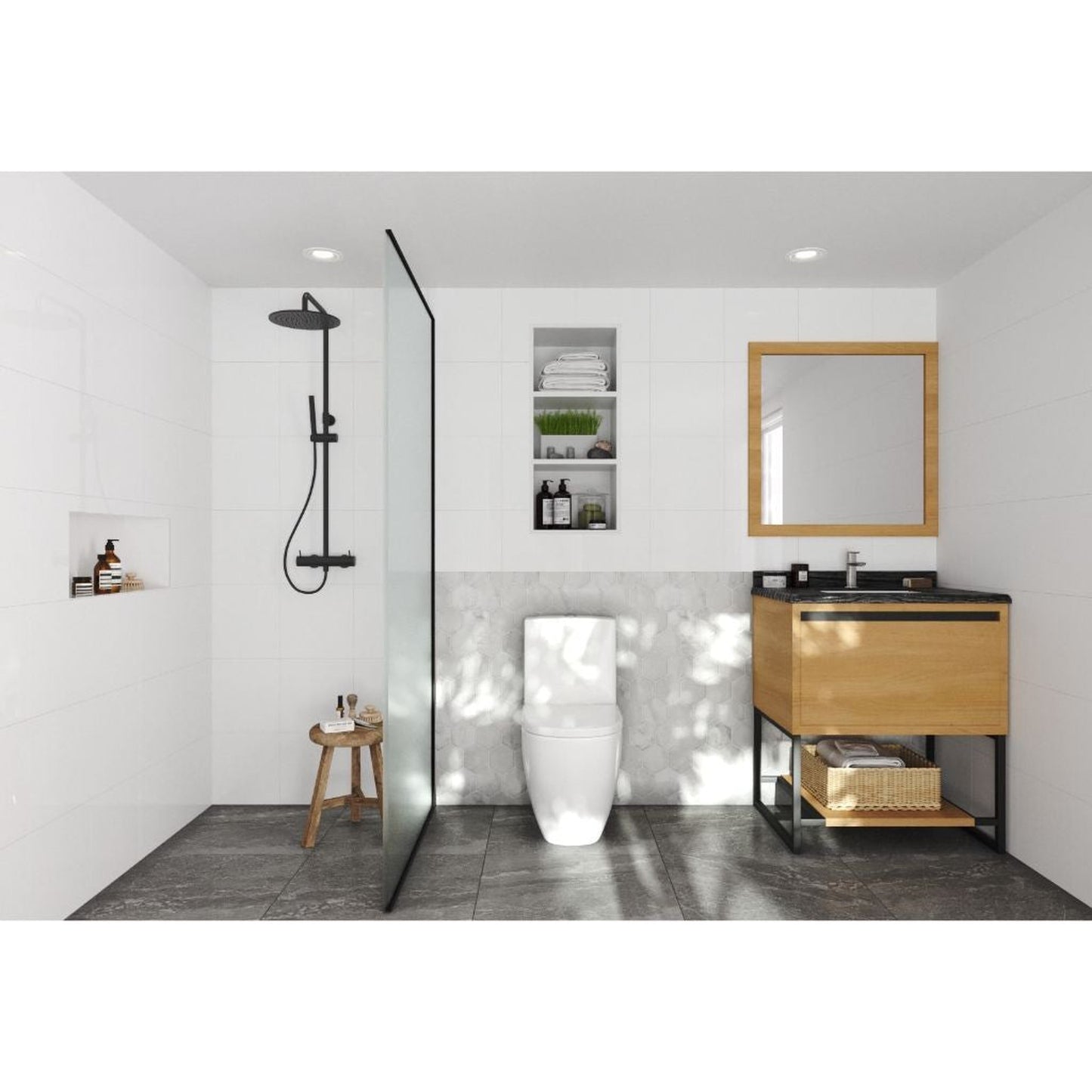 Laviva Alto 30" California White Oak Vanity Base and Black Wood Marble Countertop With Rectangular Ceramic Sink