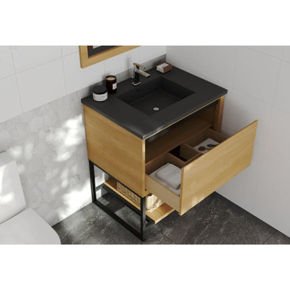Laviva Alto 30" California White Oak Vanity Base and Matte Black Solid Surface Countertop with Integrated Sink