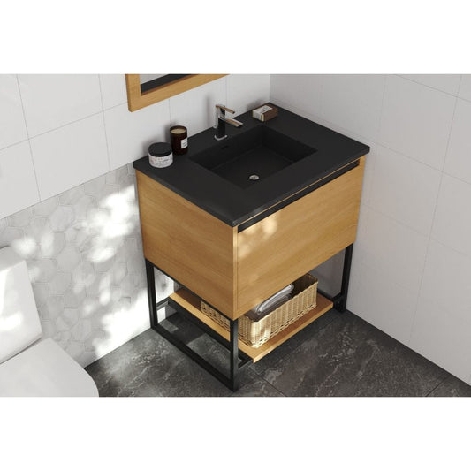 Laviva Alto 30" California White Oak Vanity Base and Matte Black Solid Surface Countertop with Integrated Sink