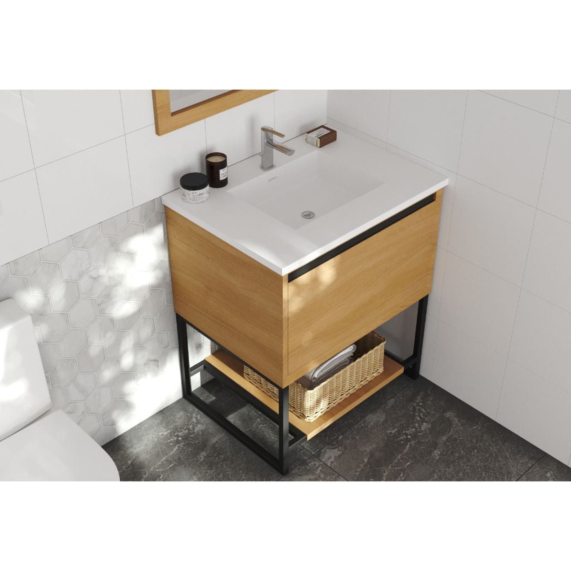 Laviva Alto 30" California White Oak Vanity Base and Matte White Solid Surface Countertop With Integrated Sink