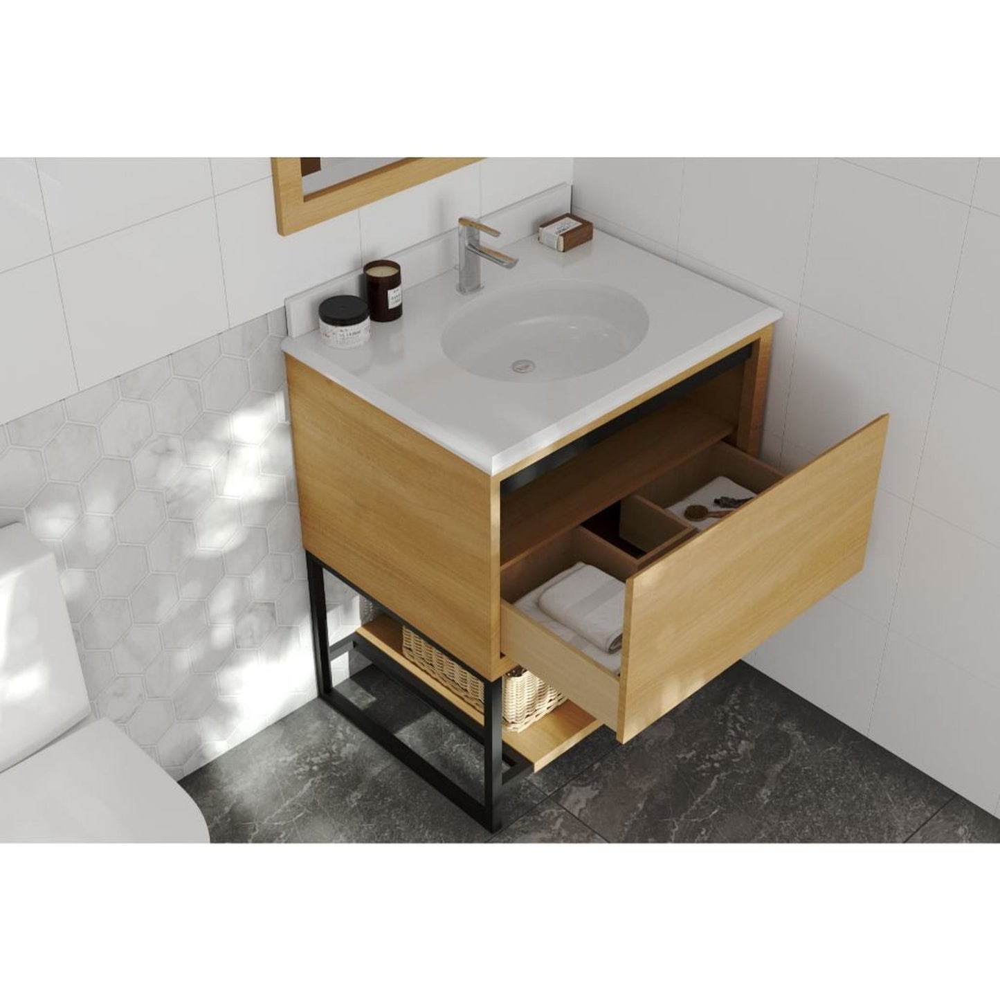 Laviva Alto 30" California White Oak Vanity Base and Pure White Phoenix Stone Countertop With Oval Ceramic Sink