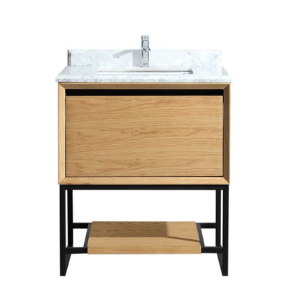 Laviva Alto 30" California White Oak Vanity Base and White Carrara Marble Countertop With Rectangular Ceramic Sink