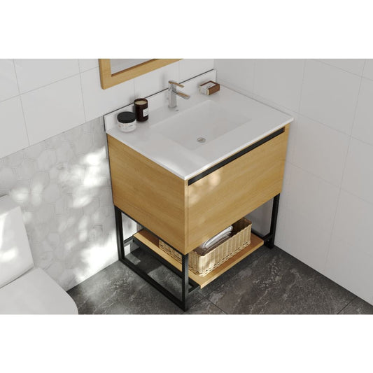 Laviva Alto 30" California White Oak Vanity Base and White Quartz Countertop With Rectangular Ceramic Sink