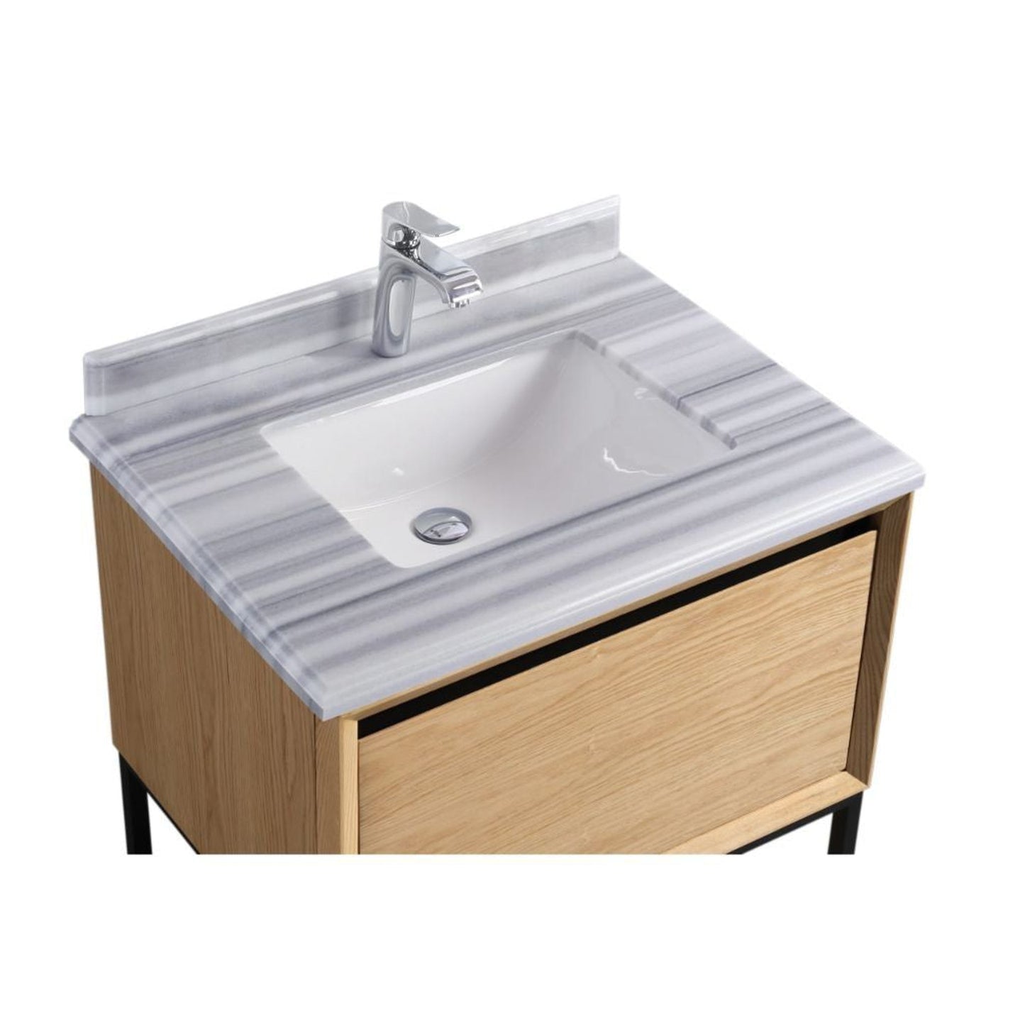 Laviva Alto 30" California White Oak Vanity Base and White Stripes Marble Countertop With Rectangular Ceramic Sink