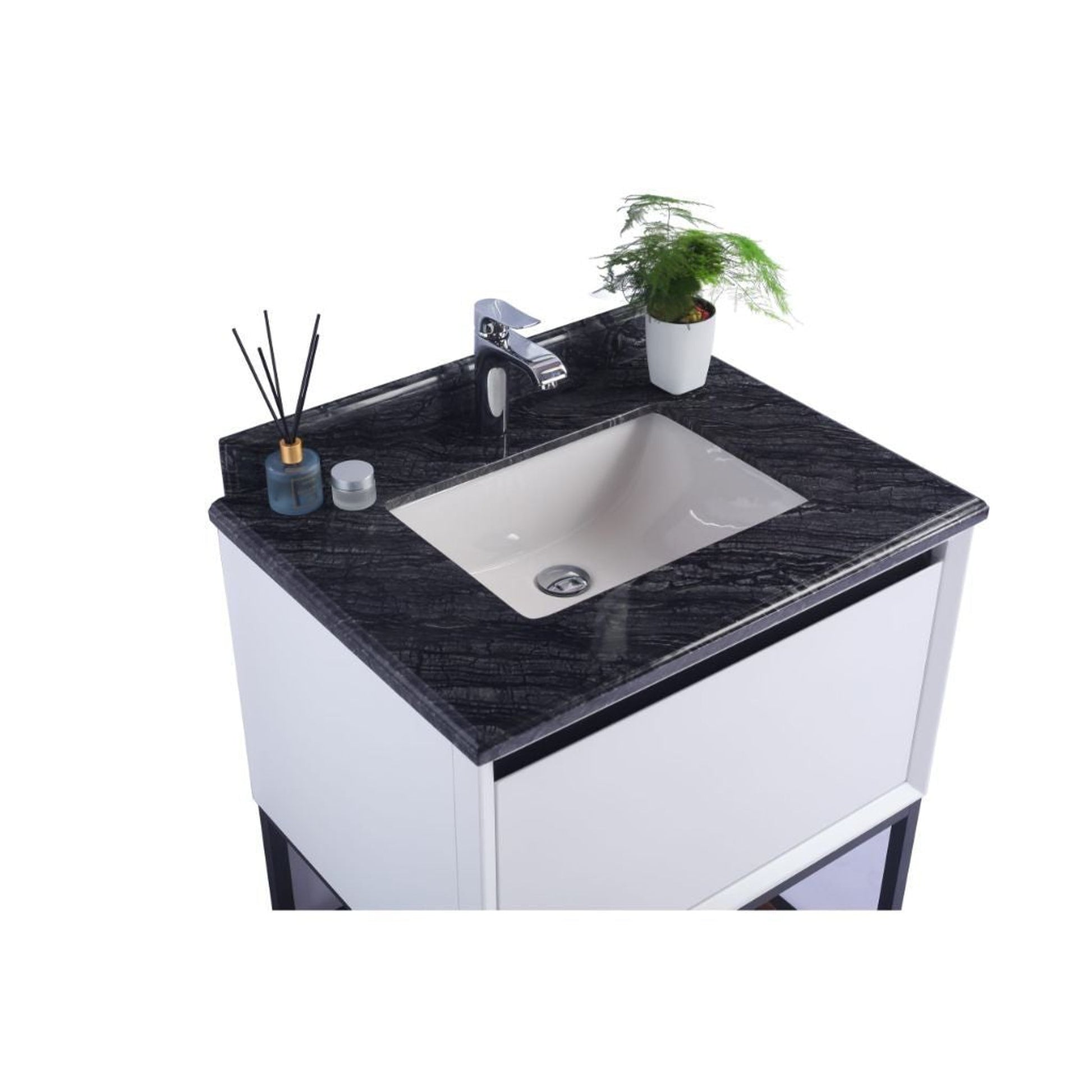Laviva Alto 30" White Vanity Base and Black Wood Marble Countertop With Rectangular Ceramic Sink