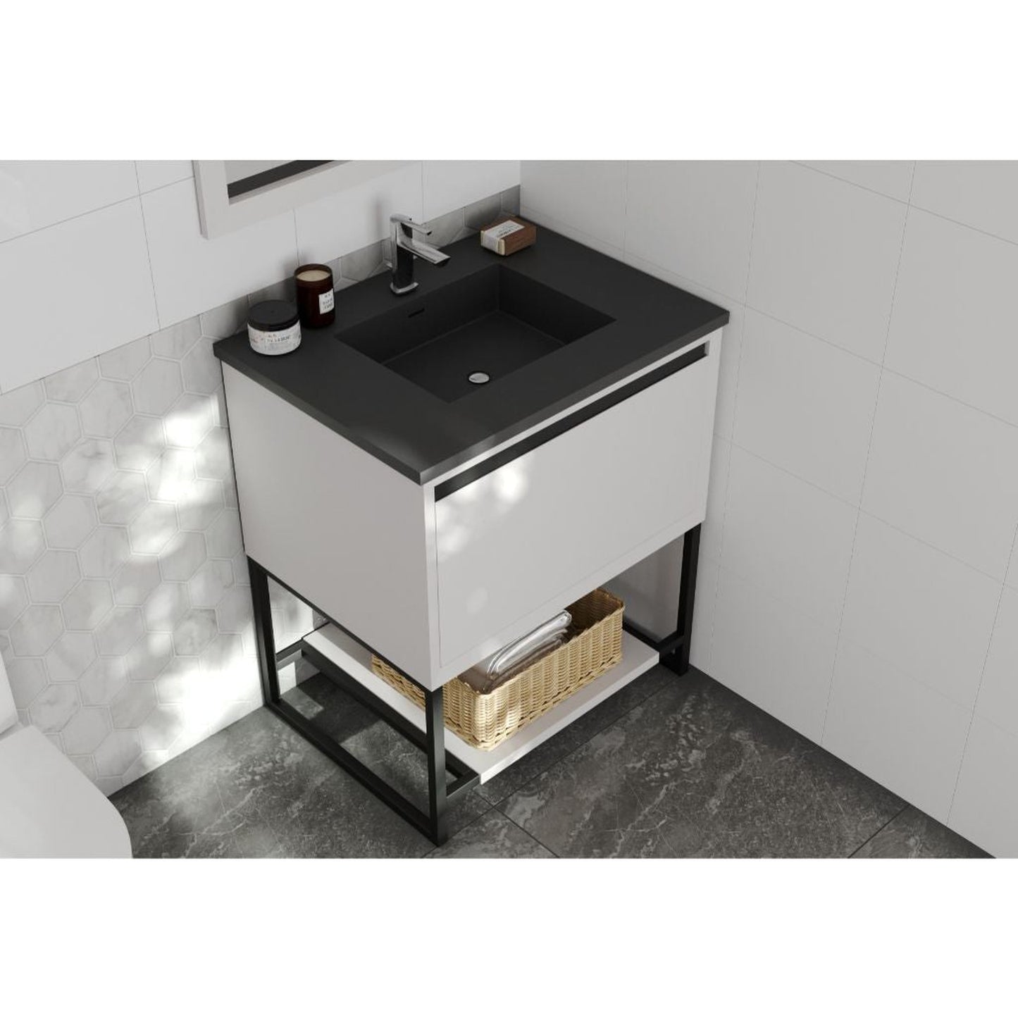 Laviva Alto 30" White Vanity Base and Matte Black Solid Surface Countertop With Integrated Sink