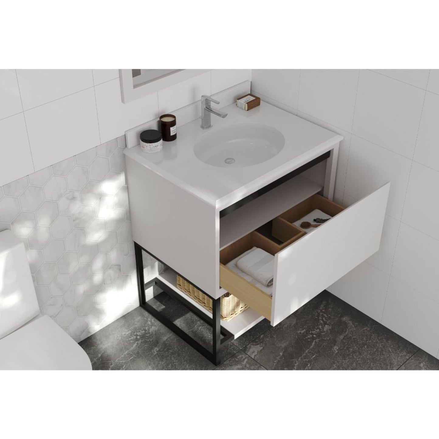 Laviva Alto 30" White Vanity Base and Pure White Phoenix Stone Countertop With Oval Ceramic Sink