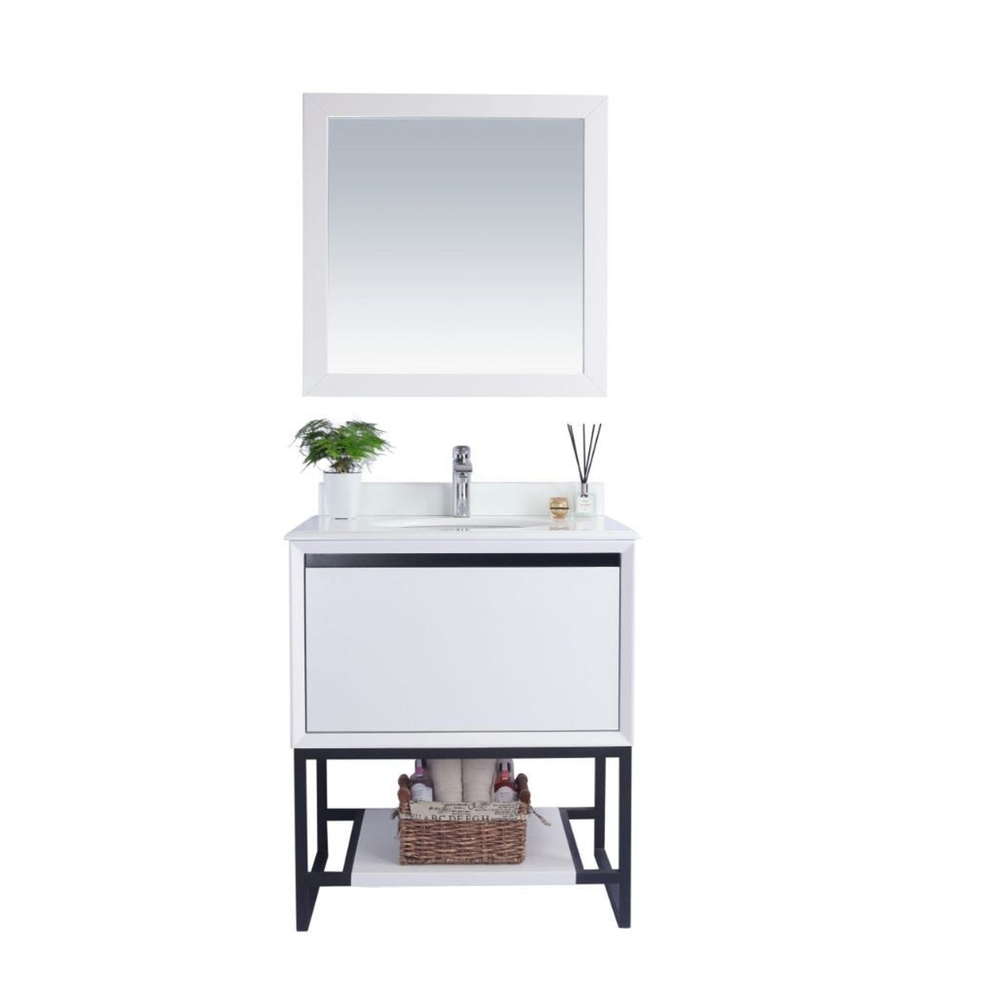 Laviva Alto 30" White Vanity Base and Pure White Phoenix Stone Countertop With Oval Ceramic Sink