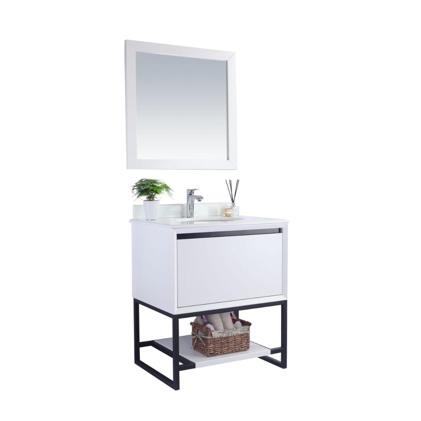 Laviva Alto 30" White Vanity Base and Pure White Phoenix Stone Countertop With Oval Ceramic Sink