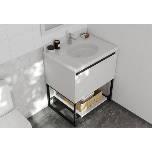 Laviva Alto 30" White Vanity Base and Pure White Phoenix Stone Countertop With Oval Ceramic Sink