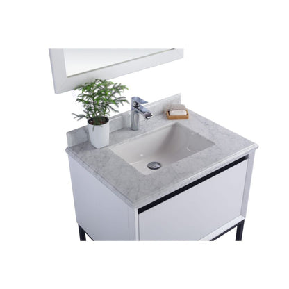 Laviva Alto 30" White Vanity Base and White Carrara Marble Countertop With Rectangular Ceramic Sink