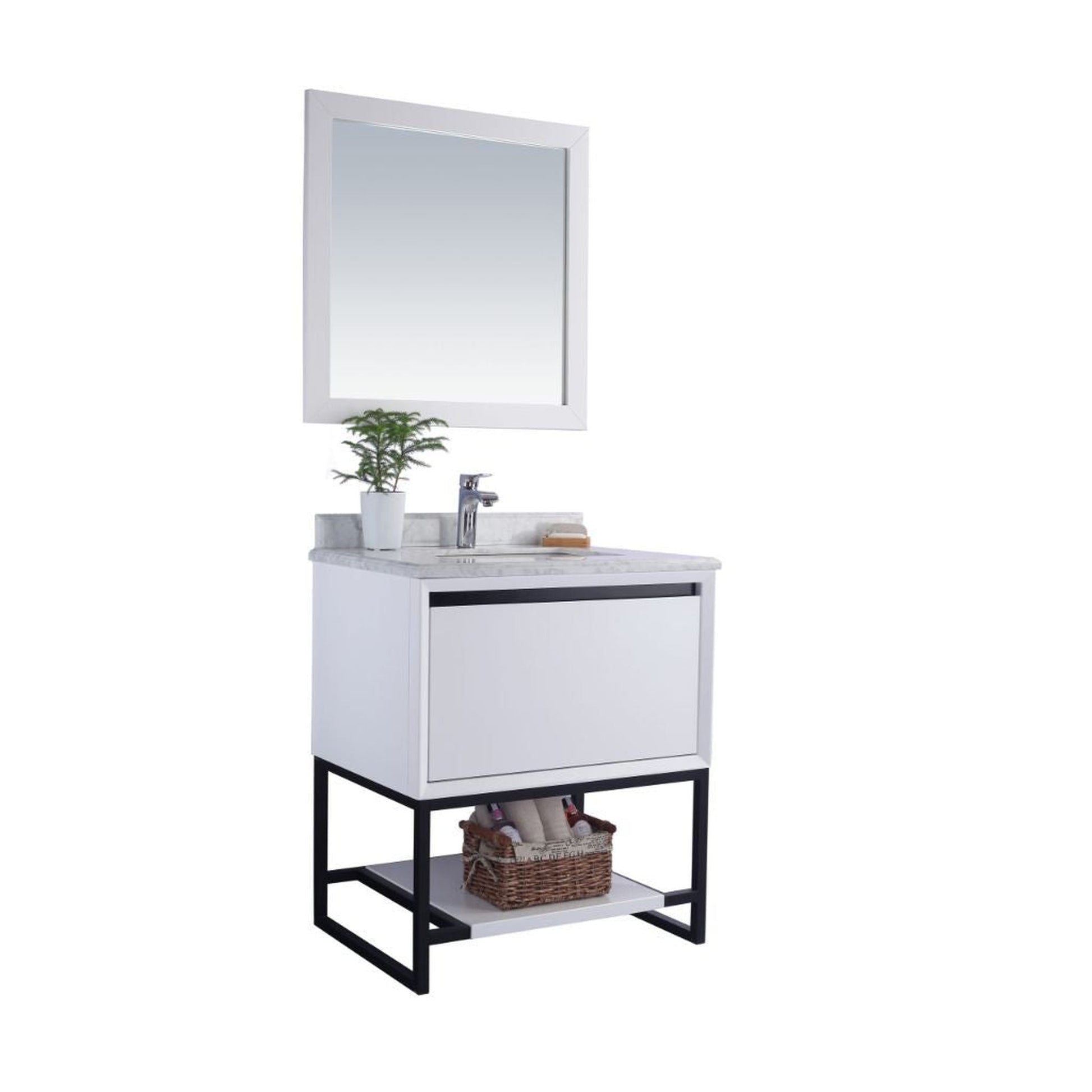Laviva Alto 30" White Vanity Base and White Carrara Marble Countertop With Rectangular Ceramic Sink
