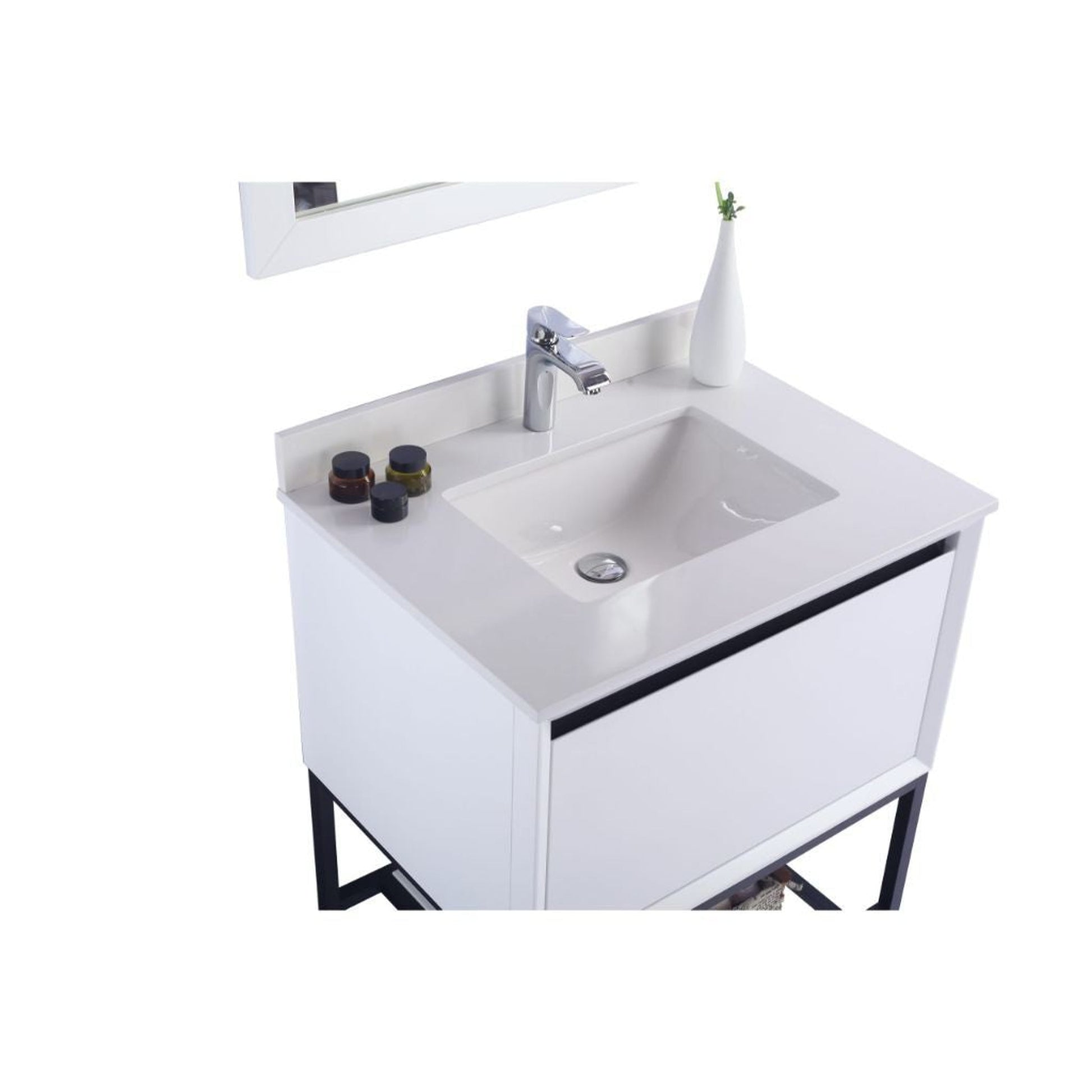 Laviva Alto 30" White Vanity Base and White Quartz Countertop With Rectangular Ceramic Sink