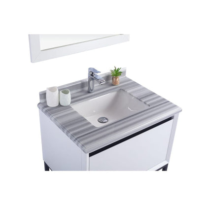 Laviva Alto 30" White Vanity Base and White Stripes Marble Countertop With Rectangular Ceramic Sink