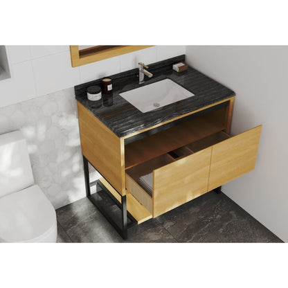 Laviva Alto 36" California White Oak Vanity Base and Black Wood Marble Countertop With Rectangular Ceramic Sink