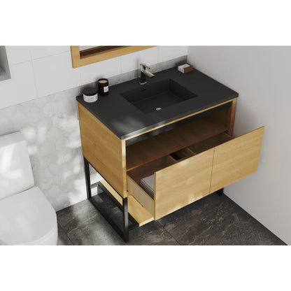 Laviva Alto 36" California White Oak Vanity Base and Matte Black Solid Surface Countertop With Integrated Sink