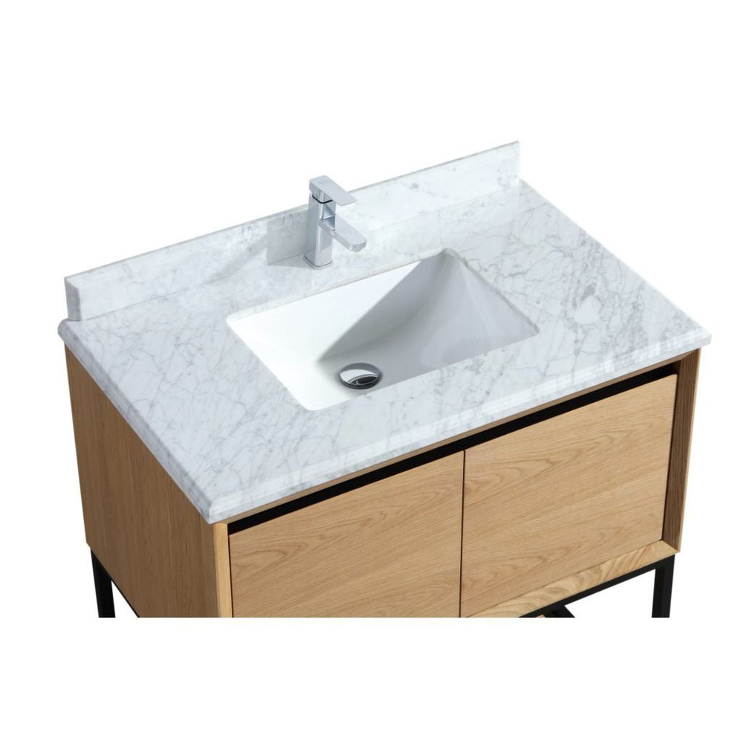 Laviva Alto 36" California White Oak Vanity Base and White Carrara Marble Countertop With Rectangular Ceramic Sink