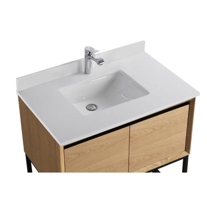Laviva Alto 36" California White Oak Vanity Base and White Quartz Countertop With Rectangular Ceramic Sink
