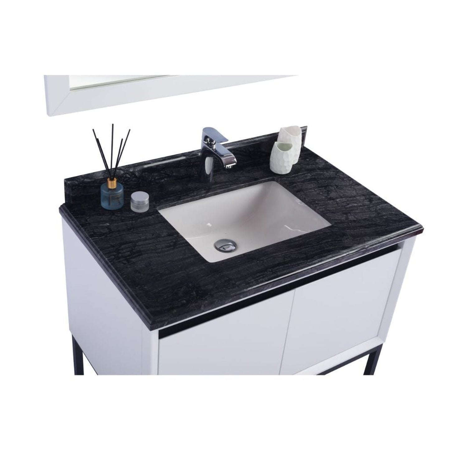 Laviva Alto 36" White Vanity Base and Black Wood Marble Countertop With Rectangular Ceramic Sink