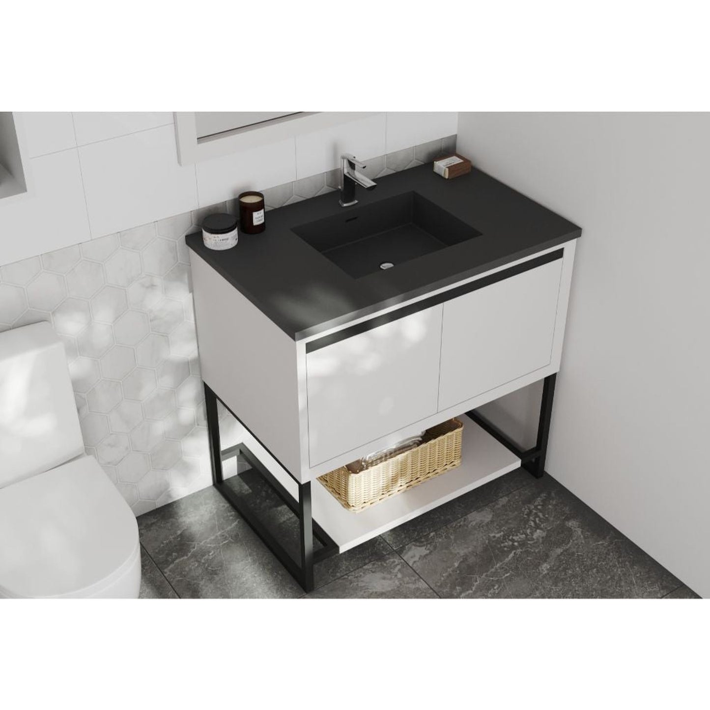 Laviva Alto 36" White Vanity Base and Matte Black Solid Surface Countertop With Integrated Sink