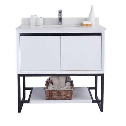 Laviva Alto 36" White Vanity Base and White Quartz Countertop With Rectangular Ceramic Sink