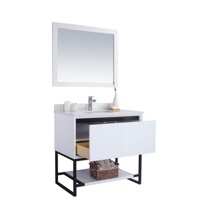 Laviva Alto 36" White Vanity Base and White Quartz Countertop With Rectangular Ceramic Sink