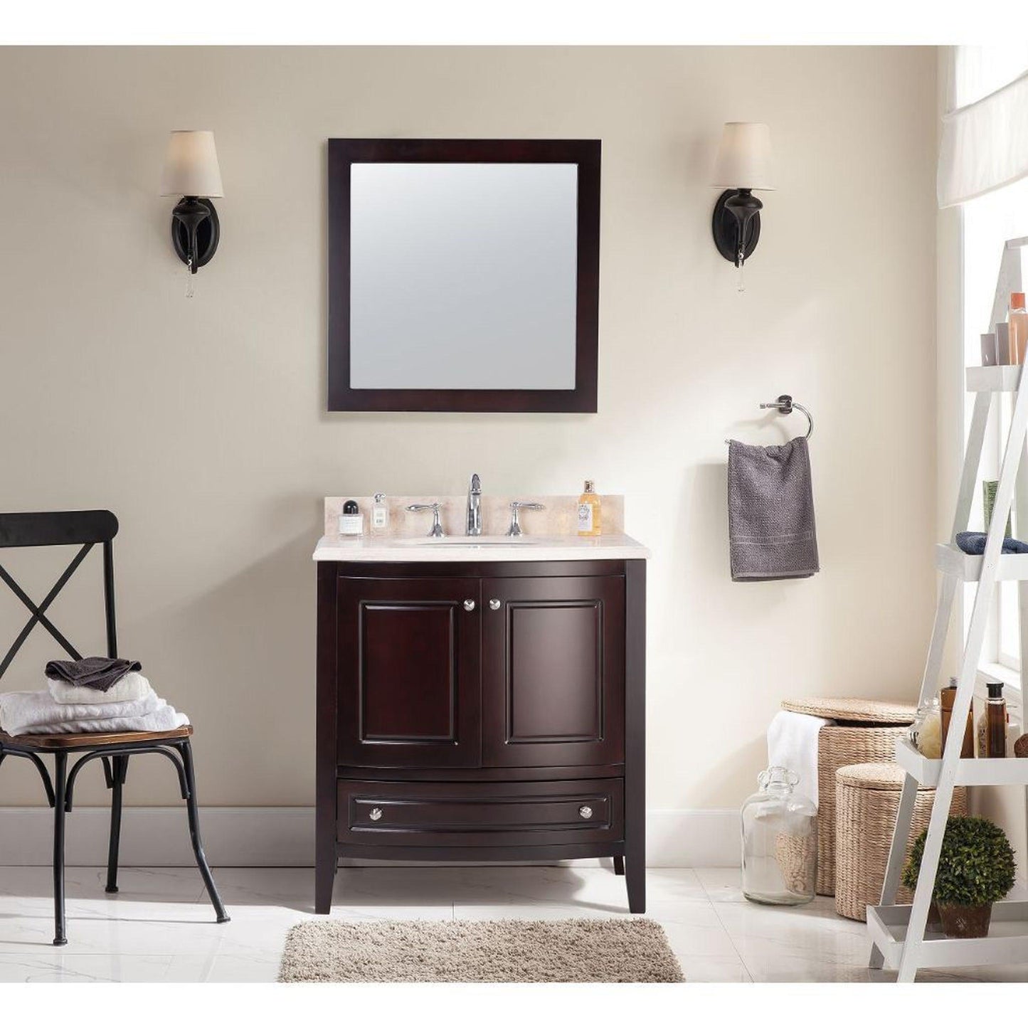 Laviva Estella 32" Freestanding Brown Vanity Base and Jerusalem Gold Marble Countertop With Oval Ceramic Sink