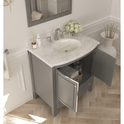 Laviva Estella 32" Freestanding Gray Vanity Base and White Carrara Marble Countertop With Oval Ceramic Sink