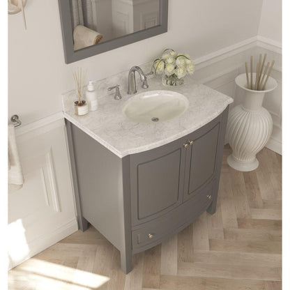 Laviva Estella 32" Freestanding Gray Vanity Base and White Carrara Marble Countertop With Oval Ceramic Sink