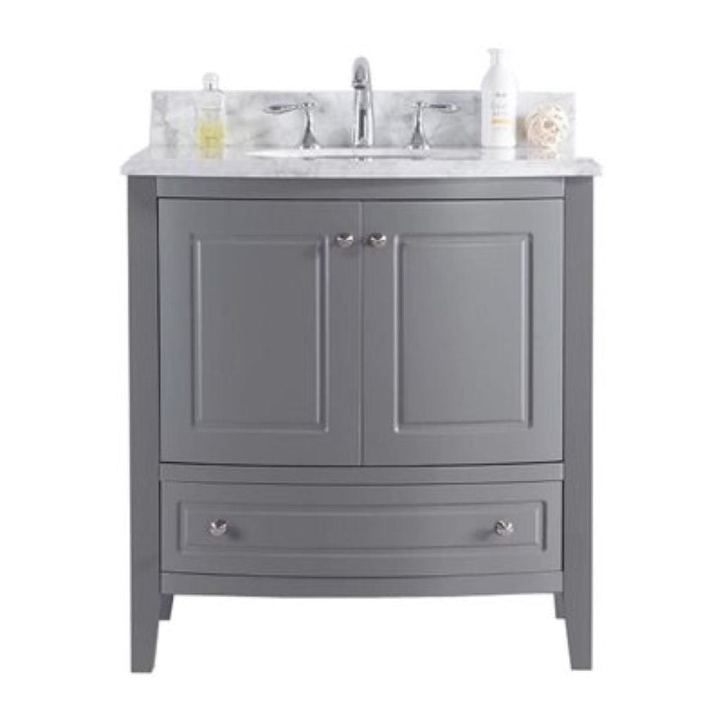 Laviva Estella 32" Freestanding Gray Vanity Base and White Carrara Marble Countertop With Oval Ceramic Sink