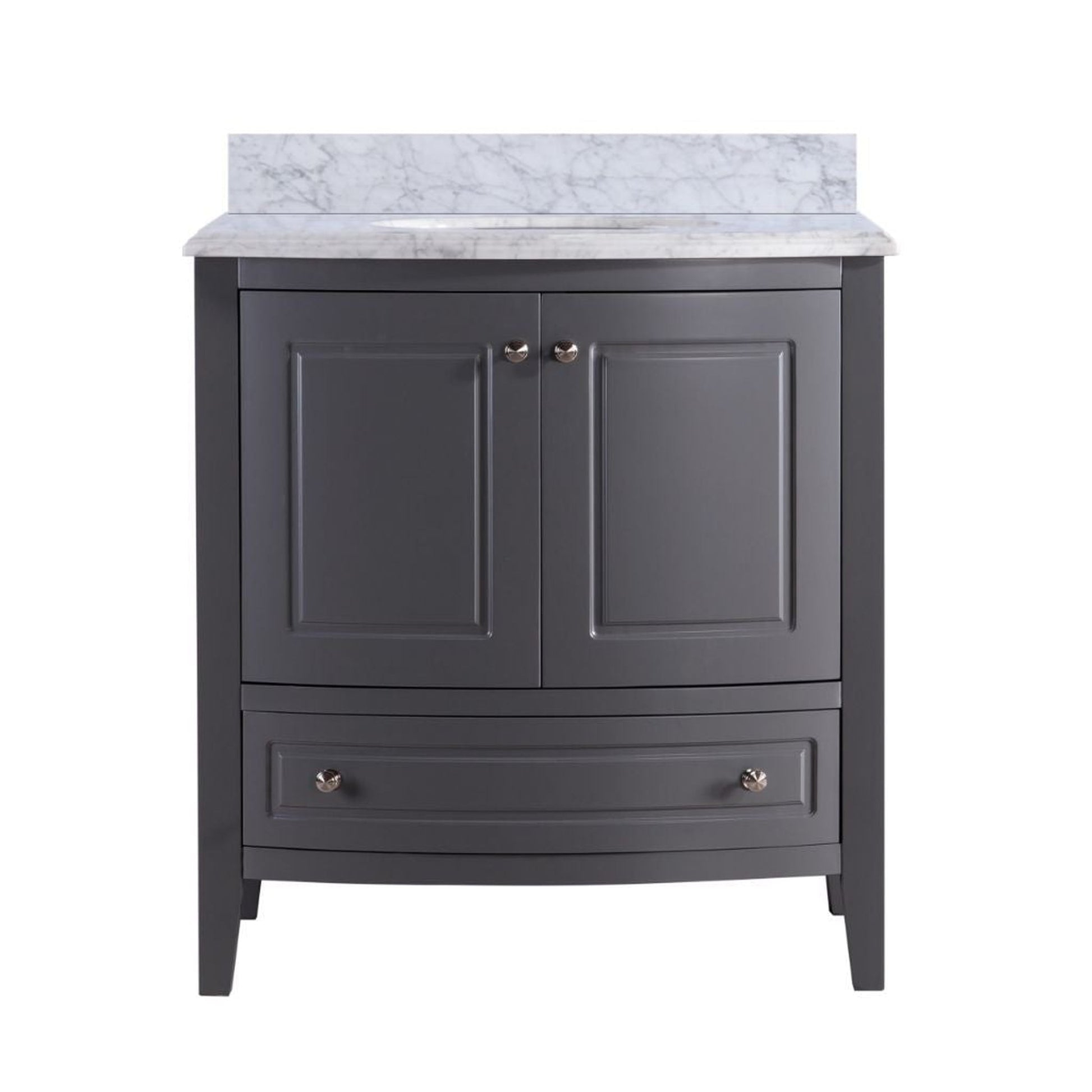 Laviva Estella 32" Freestanding Gray Vanity Base and White Carrara Marble Countertop With Oval Ceramic Sink