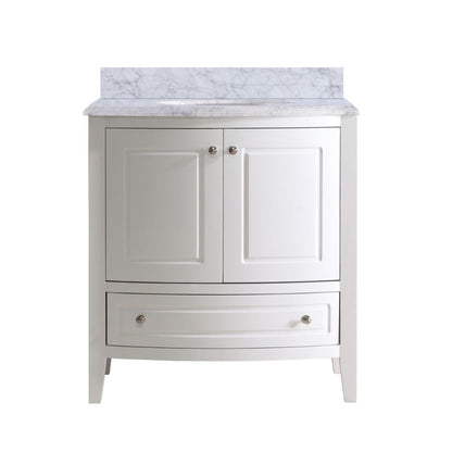 Laviva Estella 32" Freestanding White Vanity Base and White Carrara Marble Countertop With Oval Ceramic Sink