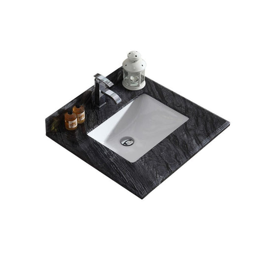 Laviva Forever 24" Single Hole Black Wood Marble Countertop with Rectangular Ceramic Sink