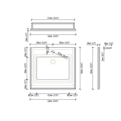 Laviva Forever 24" Single Hole White Quartz Countertop with Rectangular Ceramic Sink