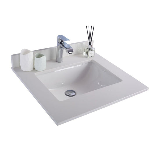 Laviva Forever 24" Single Hole White Quartz Countertop with Rectangular Ceramic Sink