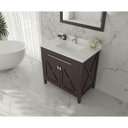 Laviva Forever 30" Single Hole White Quartz Countertop with Rectangular Ceramic Sink