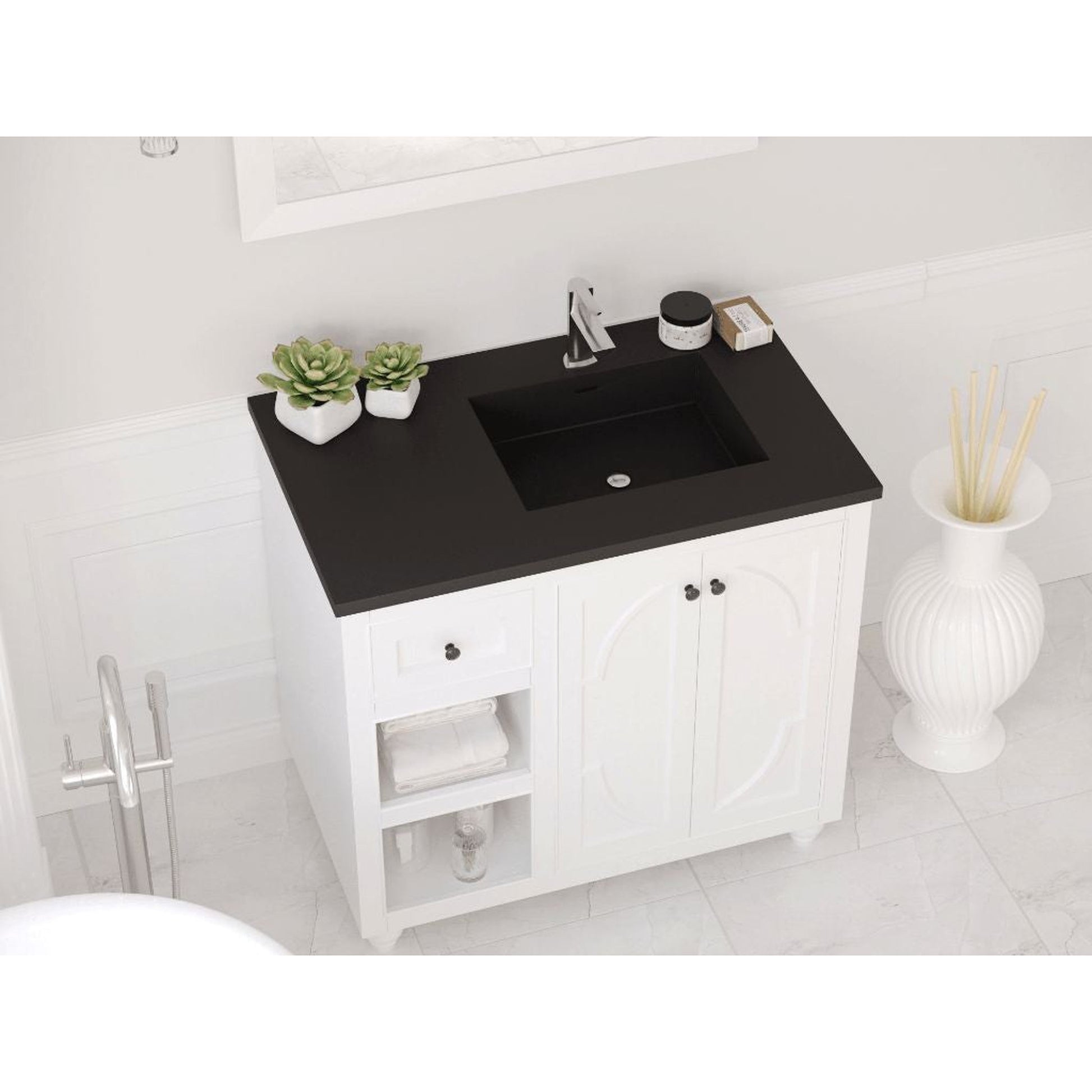 Laviva Forever 36" Matte Black Viva Stone Solid Surface Countertop With Right Offset Integrated Sink