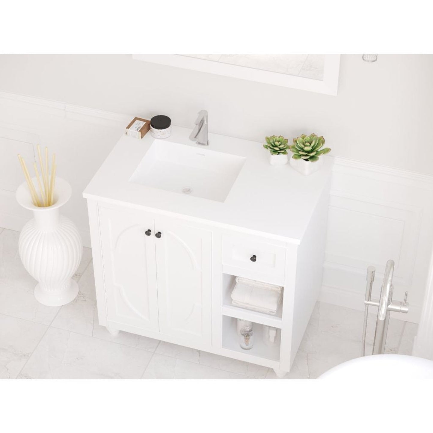 Laviva Forever 36" Matte White Viva Stone Solid Surface Countertop With Left Offset Integrated Sink