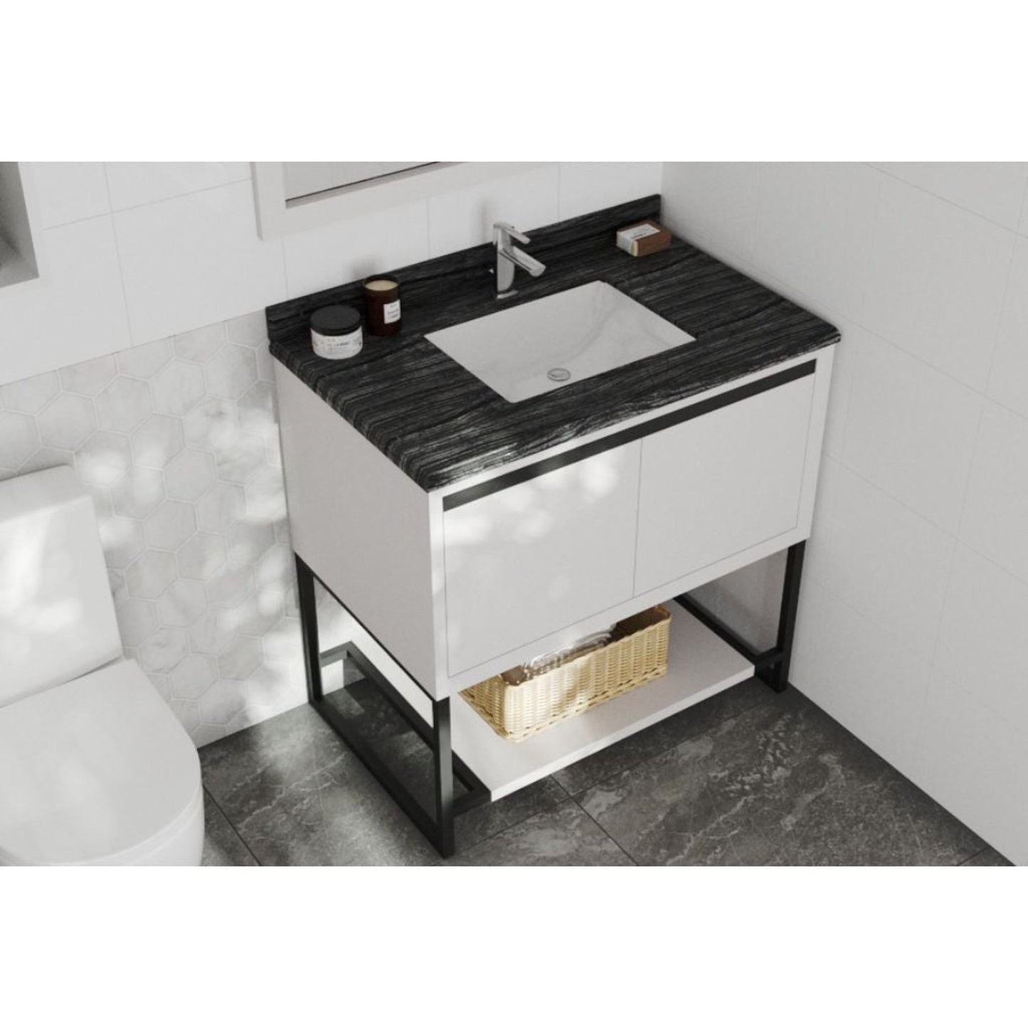 Laviva Forever 36" Single Hole Black Wood Marble Countertop With Rectangular Ceramic Sink