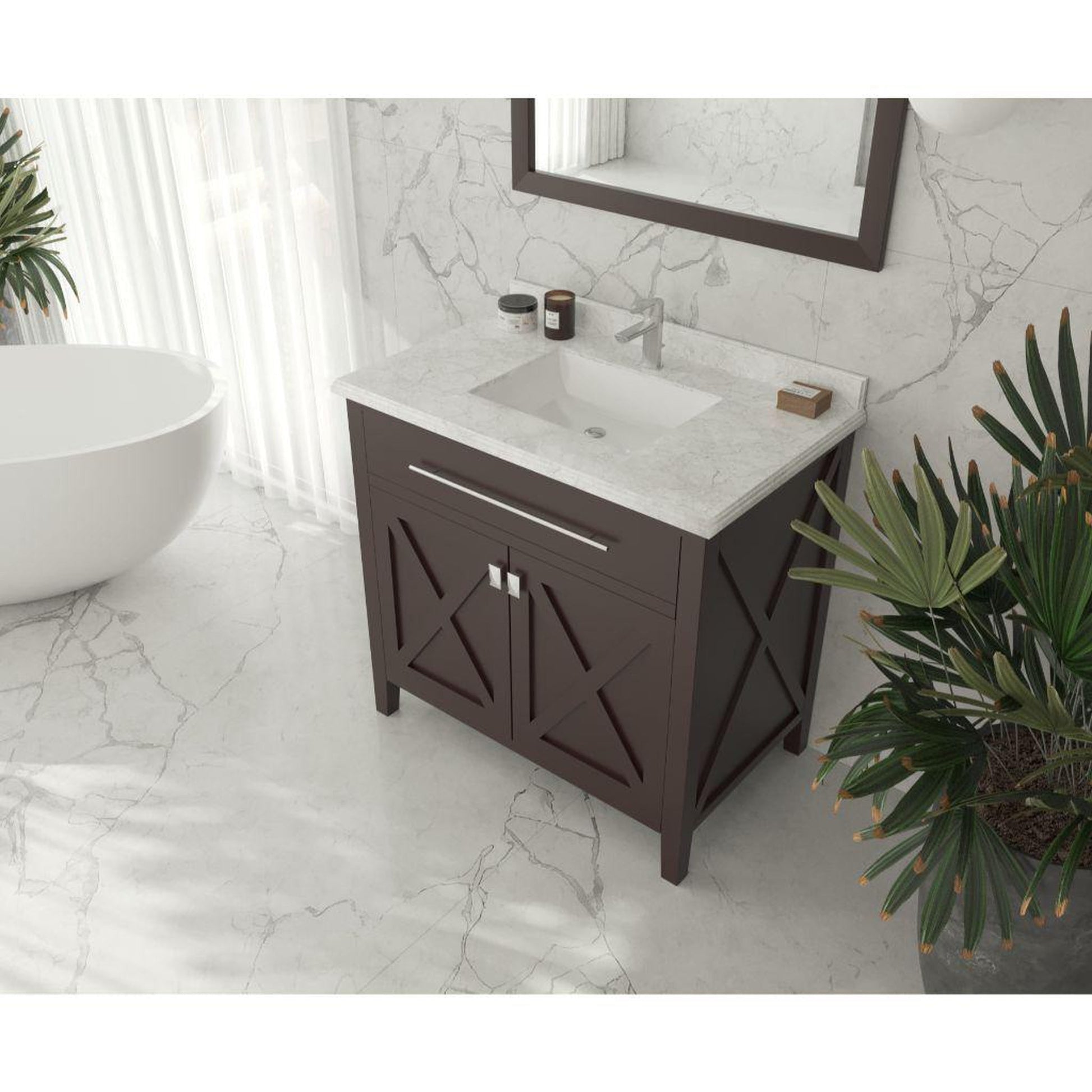 Laviva Forever 36" Single Hole White Carrara Marble Countertop With Rectangular Ceramic Sink
