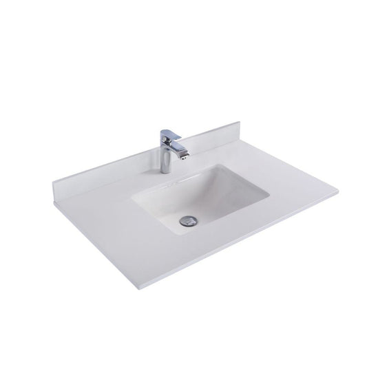 Laviva Forever 36" Single Hole White Quartz Countertop with Rectangular Ceramic Sink