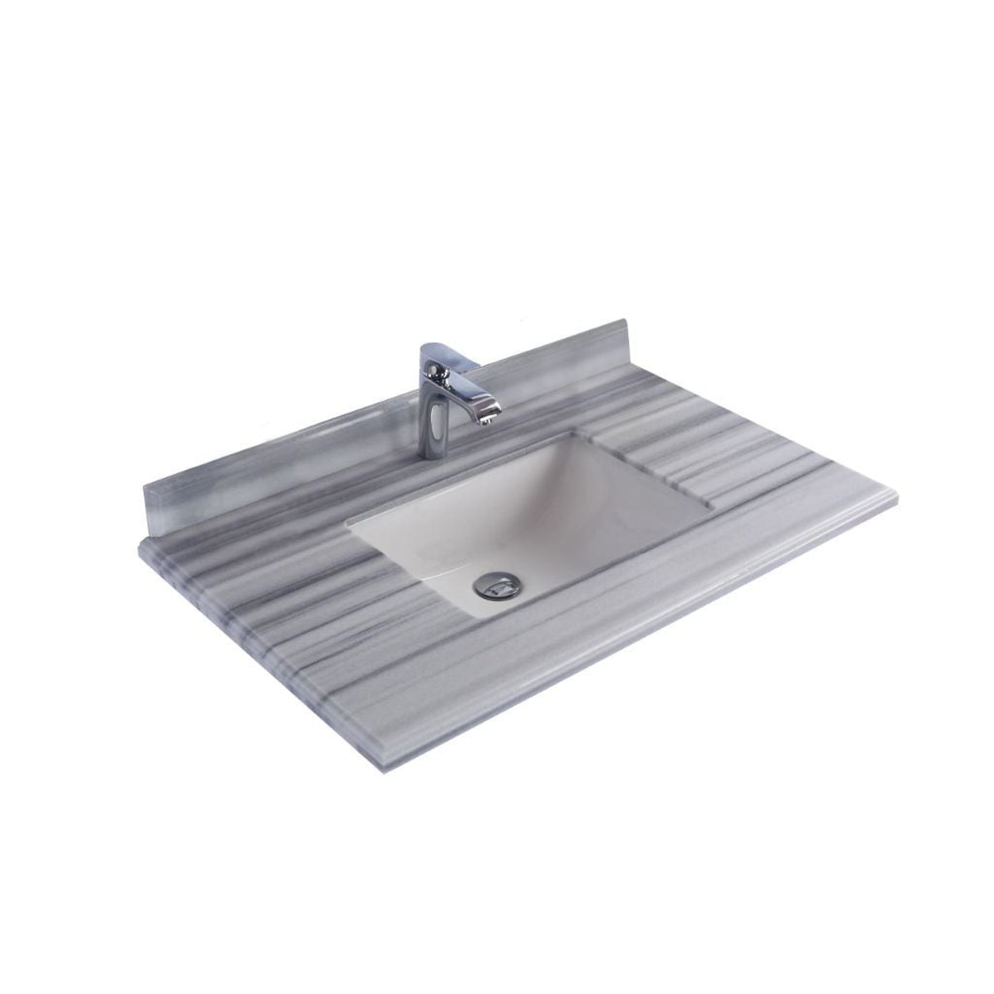 Laviva Forever 36" Single Hole White Stripes Marble Countertop With Rectangular Ceramic Sink