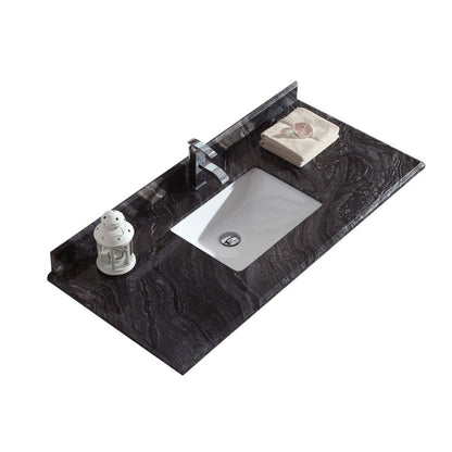 Laviva Forever 48" Single Hole Black Wood Marble Countertop With Rectangular Ceramic Sink