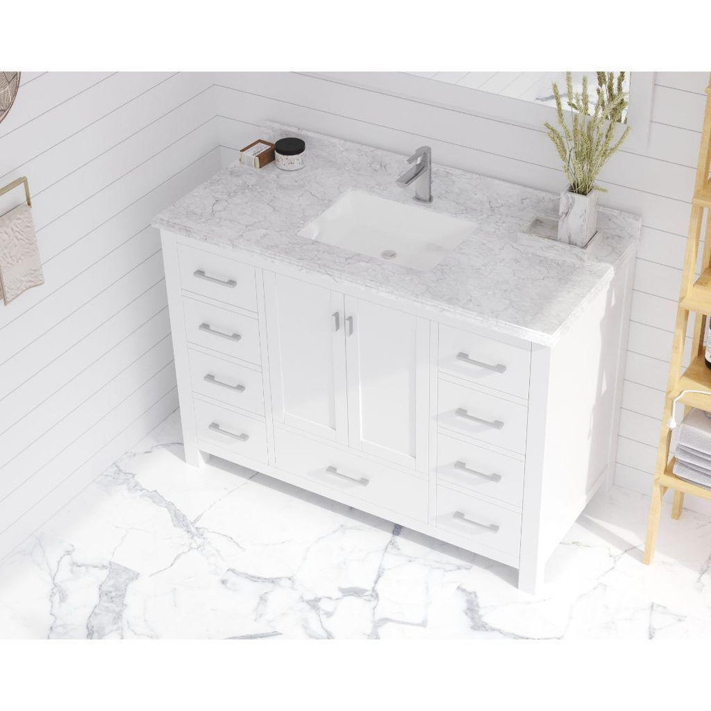 Laviva Forever 48" Single Hole White Carrara Marble Countertop With Rectangular Ceramic Sink