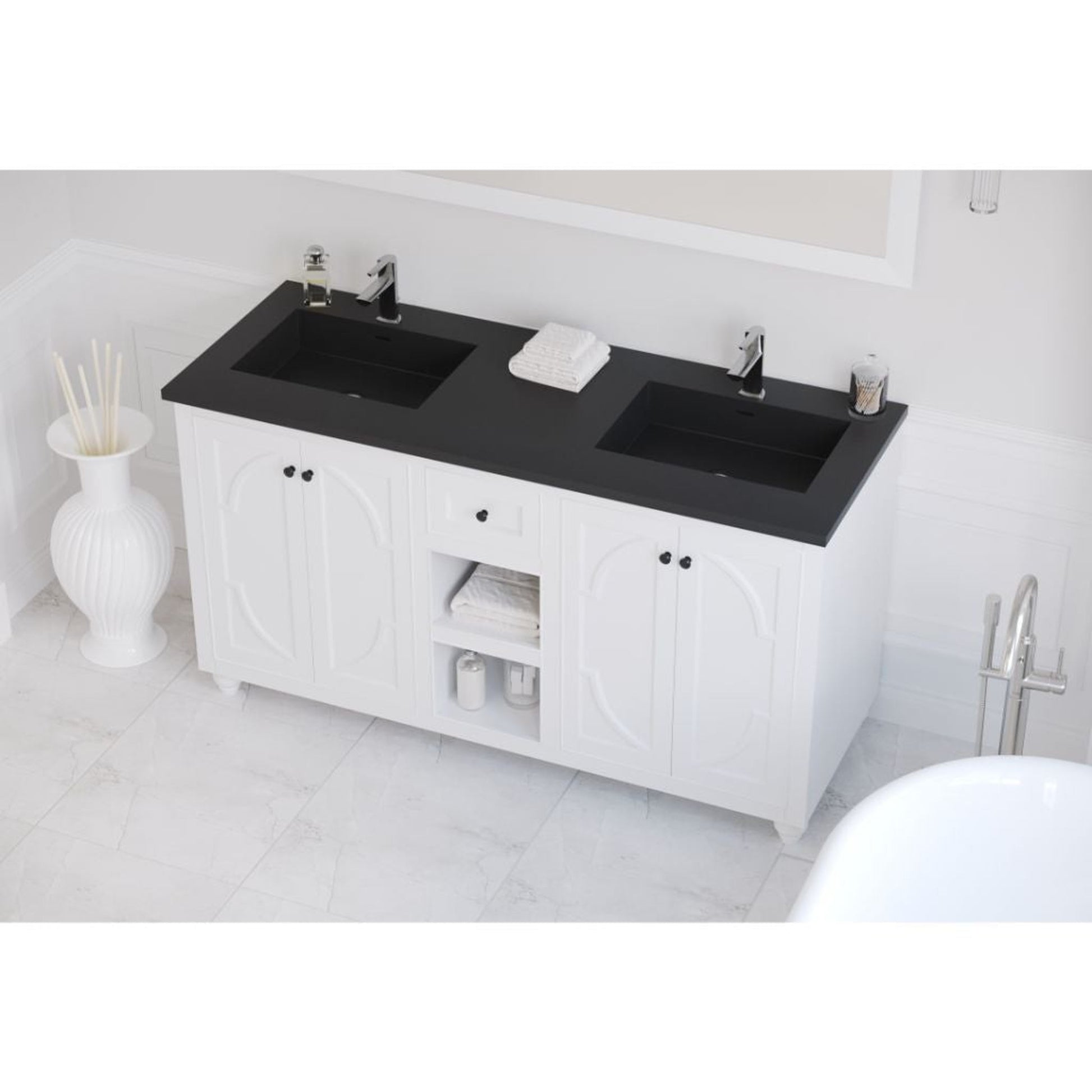 Laviva Forever 60" Matte Black Viva Stone Solid Surface Countertop With Double Integrated Sinks