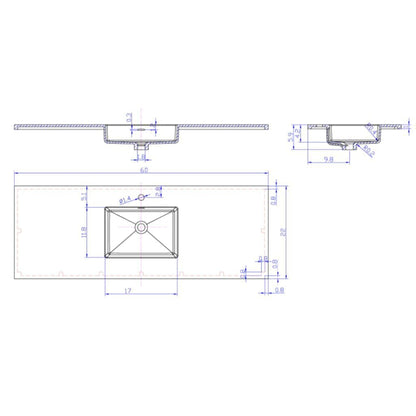 Laviva Forever 60" Matte White Viva Stone Solid Surface Countertop With Single Integrated Sinks